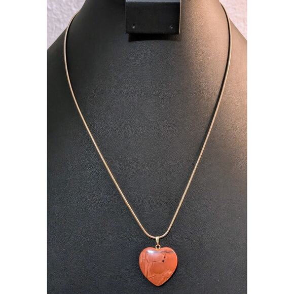 Red Jasper Stone Heart Pendant on Gold Tone Snake Chain Necklace - Picture 1 of 5